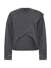 PixieGirl Petite Grey Acid Wash Cross Over 100% Cotton Sweatshirt - Image 5 of 5