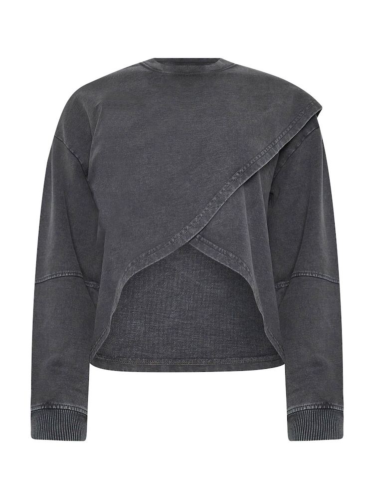 PixieGirl Petite Grey Acid Wash Cross Over 100% Cotton Sweatshirt - Image 5 of 5