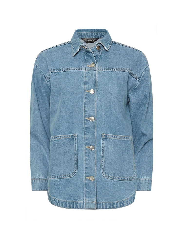 PixieGirl Petite Blue Denim 100% Cotton Shacket - Image 5 of 5