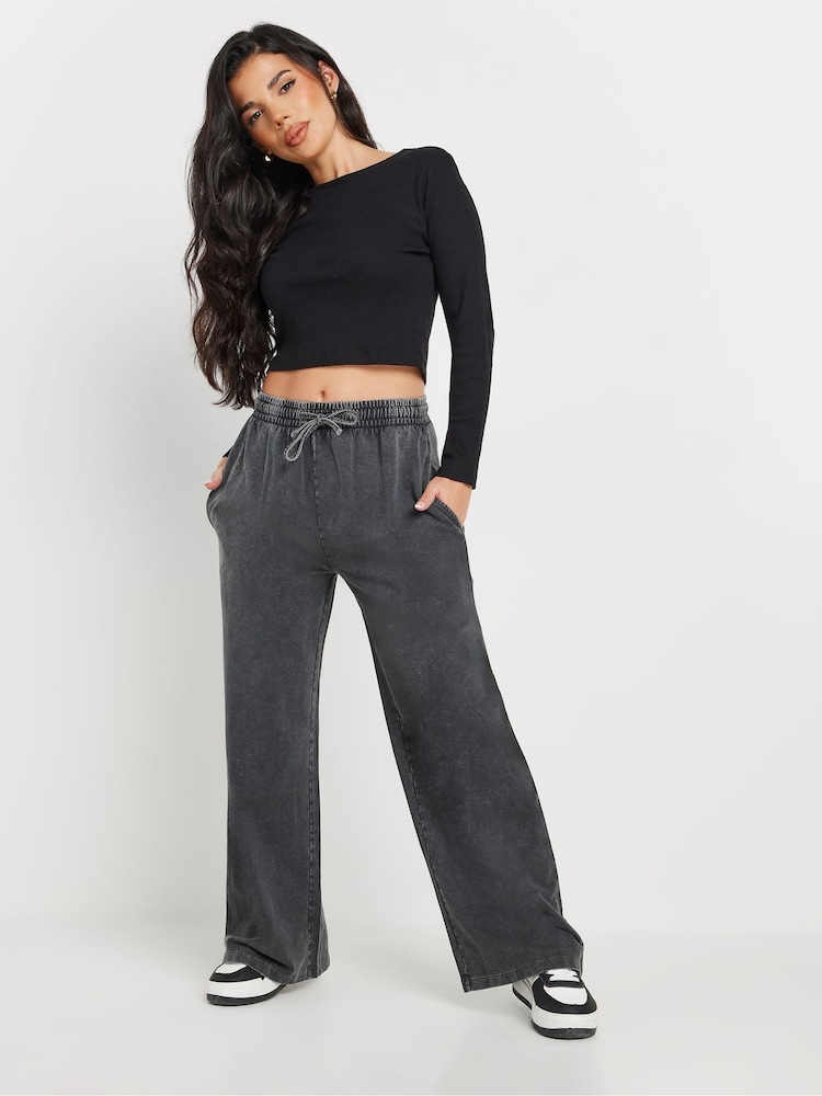PixieGirl Petite Grey Acid Wash 100% Cotton Joggers - Image 1 of 5