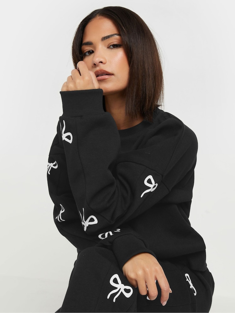 PixieGirl Petite Black Bow Detail Sweatshirt - Image 2 of 5