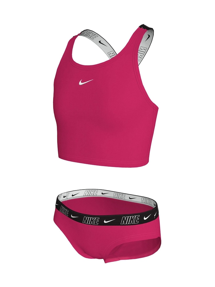 Nike Light Pink Logo Tape Cross-Back Midkini Bikini Set - Image 3 of 3