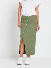 PixieGirl Petite Green Asymetric Button 100% Cotton Skirt - Image 2 of 5