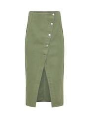 PixieGirl Petite Green Asymetric Button 100% Cotton Skirt - Image 5 of 5
