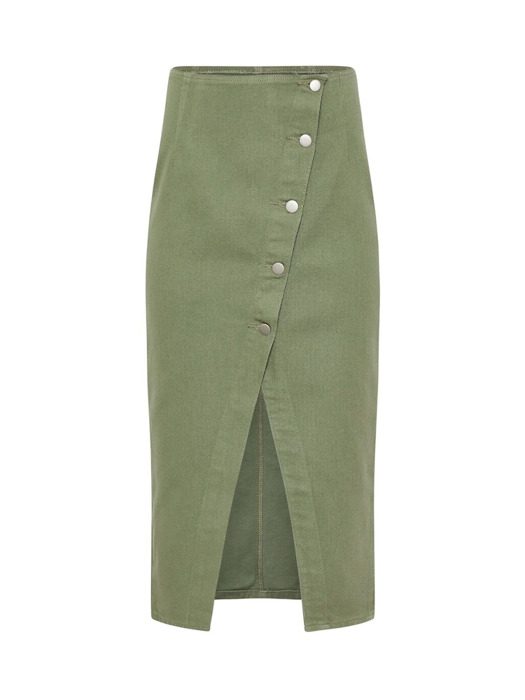 PixieGirl Petite Green Asymetric Button 100% Cotton Skirt - Image 5 of 5