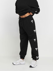 PixieGirl Petite Black Bow Detail Cuffed Joggers - Image 2 of 5