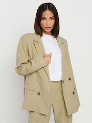PixieGirl Petite Natural Double Breasted Oversized Blazer - Image 1 of 5