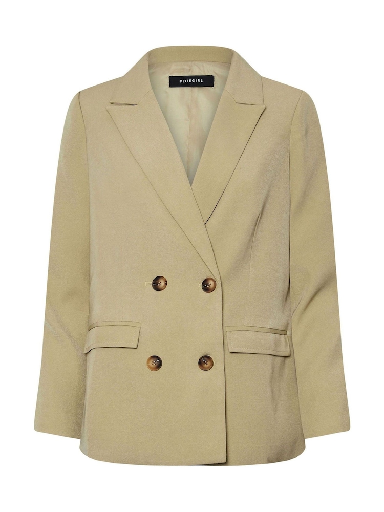 PixieGirl Petite Natural Double Breasted Oversized Blazer - Image 5 of 5