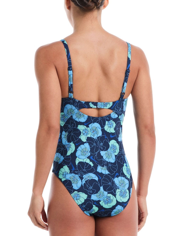 Nike Blue Essential V-Neck One Piece Swimsuit - Image 2 of 5 Nike Blue Essential V-Neck One Piece Swimsuit - Image 2 of 5