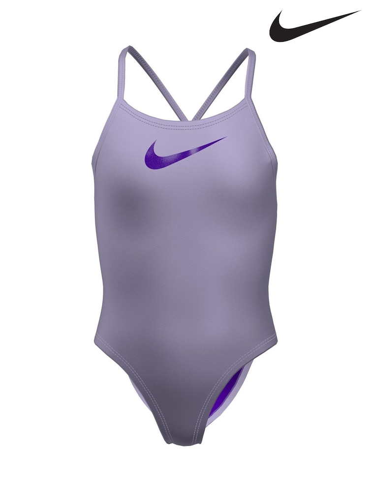 Nike Purple Hydrastrong Multi Print Lace Back One Piece Swimsuit - Image 2 of 5