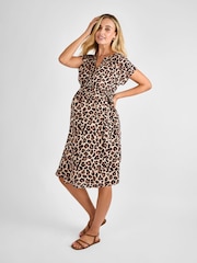 JoJo Maman Bébé Brown Animal Print Maternity Midi Dress - Image 2 of 5