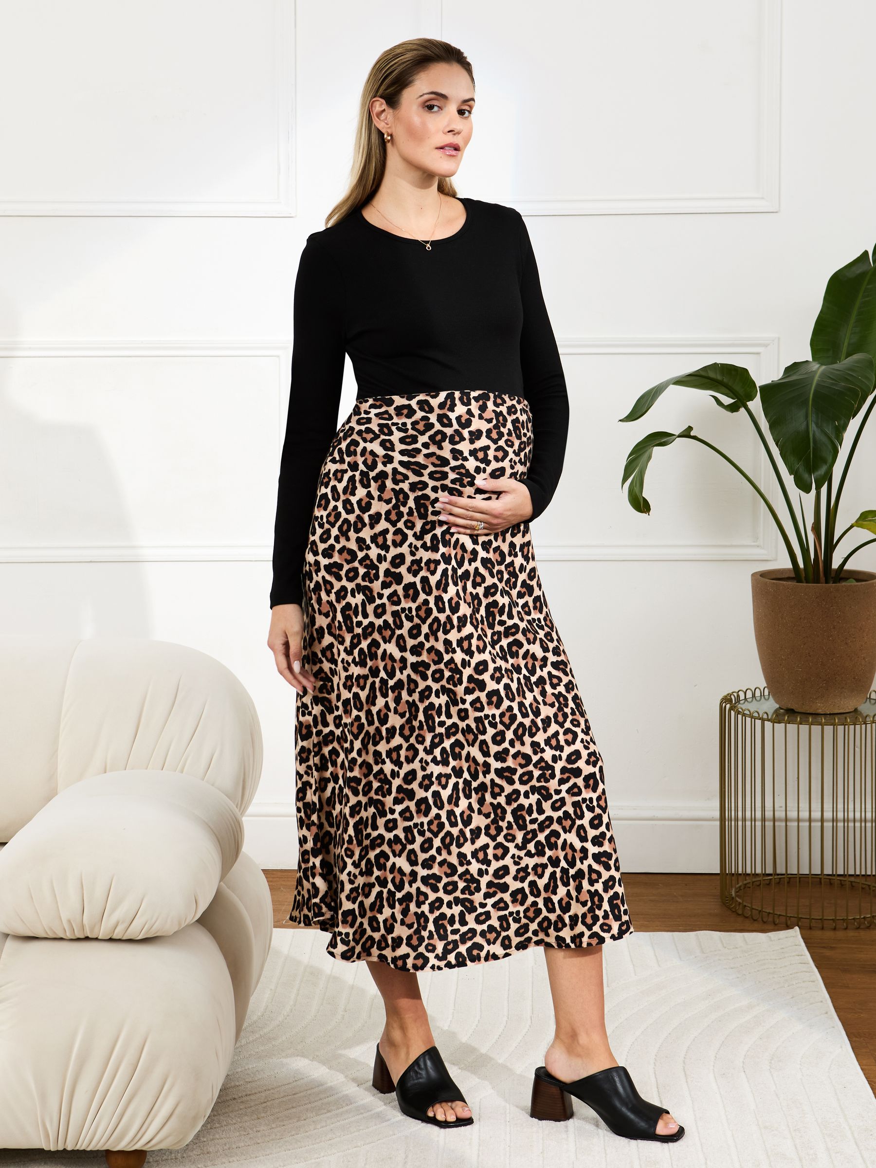 JoJo Maman Bébé Brown Print Maternity Midi Skirt
