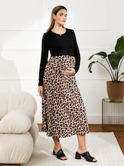 JoJo Maman Bébé Brown Print Maternity Midi Skirt - Image 1 of 5