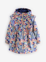 Laura Ashley French Navy Blue Meadow Floral Print Frill Coat - Image 1 of 3