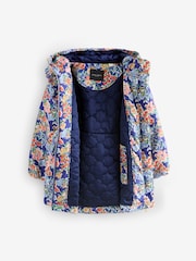 Laura Ashley French Navy Blue Meadow Floral Print Frill Coat - Image 3 of 3