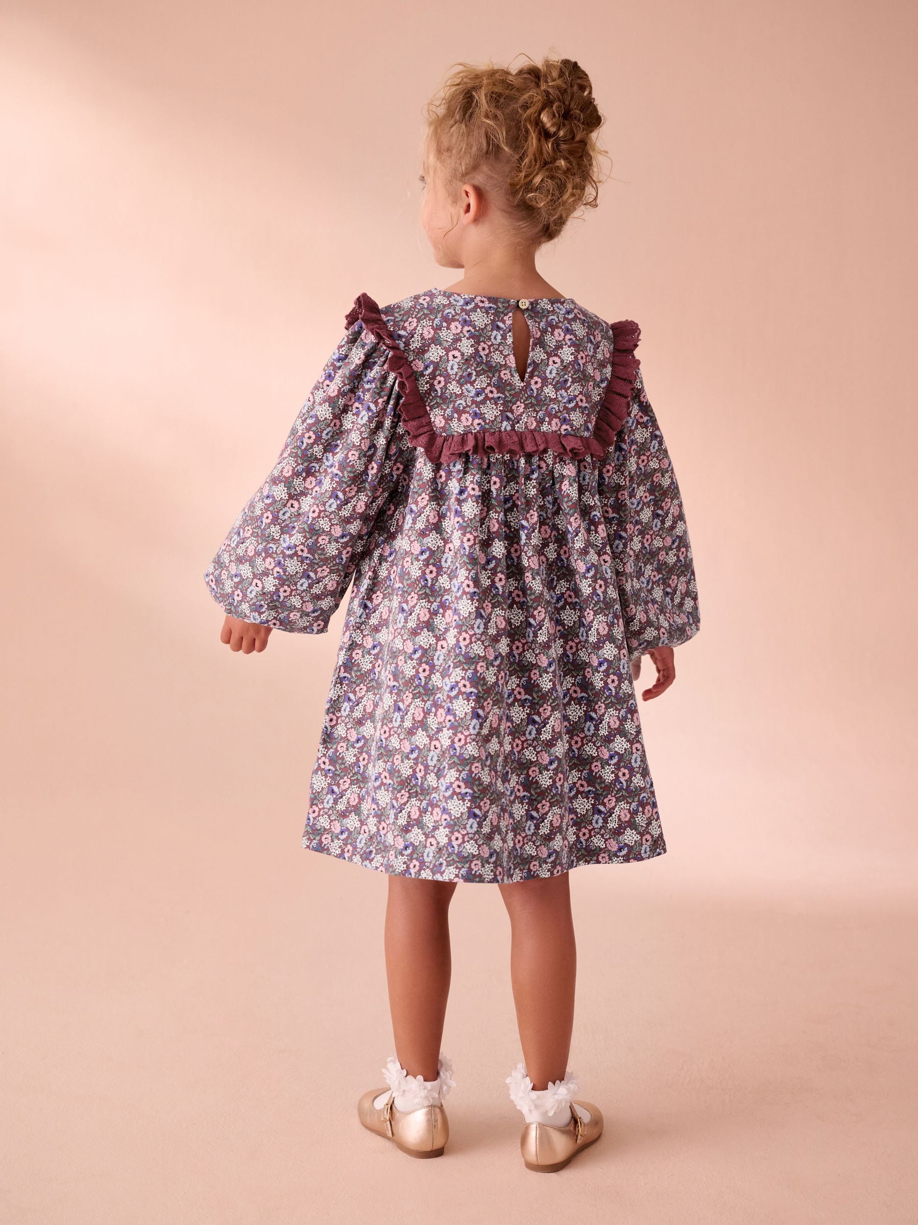 Buy Laura Ashley Purple Long Sleeve Bunched Ditsy Jersey Dress