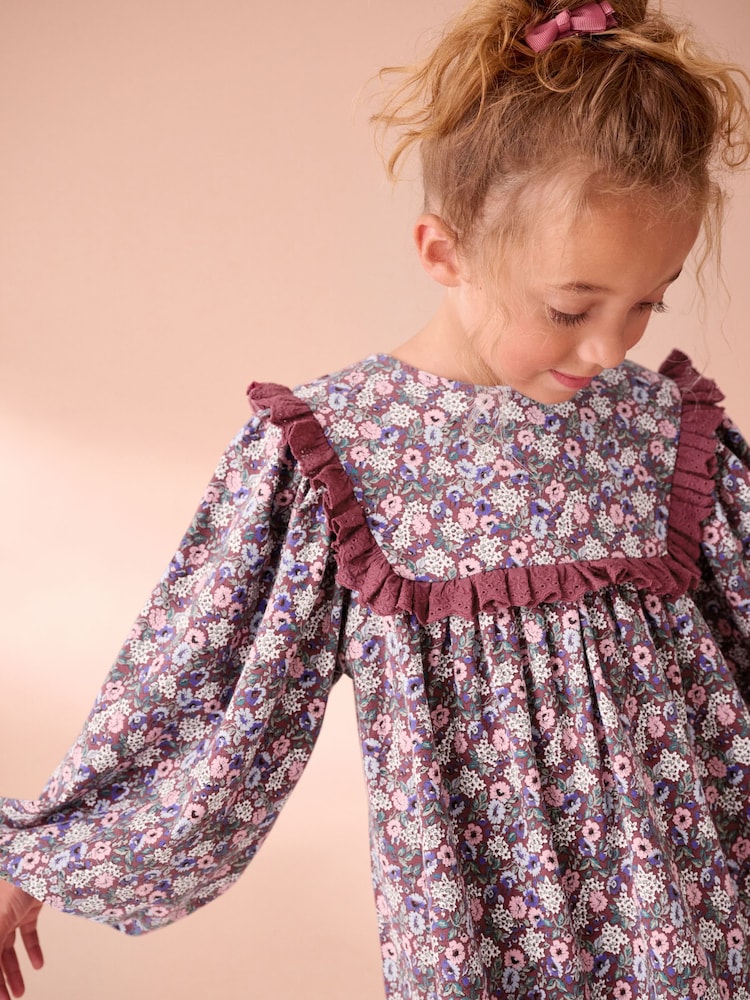 Rochie Laura Ashley din jerseu cu mânecă lungă și floricele adunate - Image 4 of 12