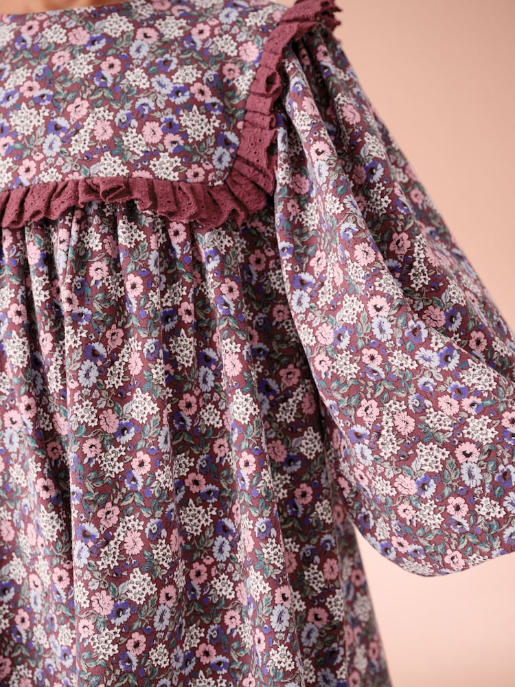 Rochie Laura Ashley din jerseu cu mânecă lungă și floricele adunate - Image 5 of 12
