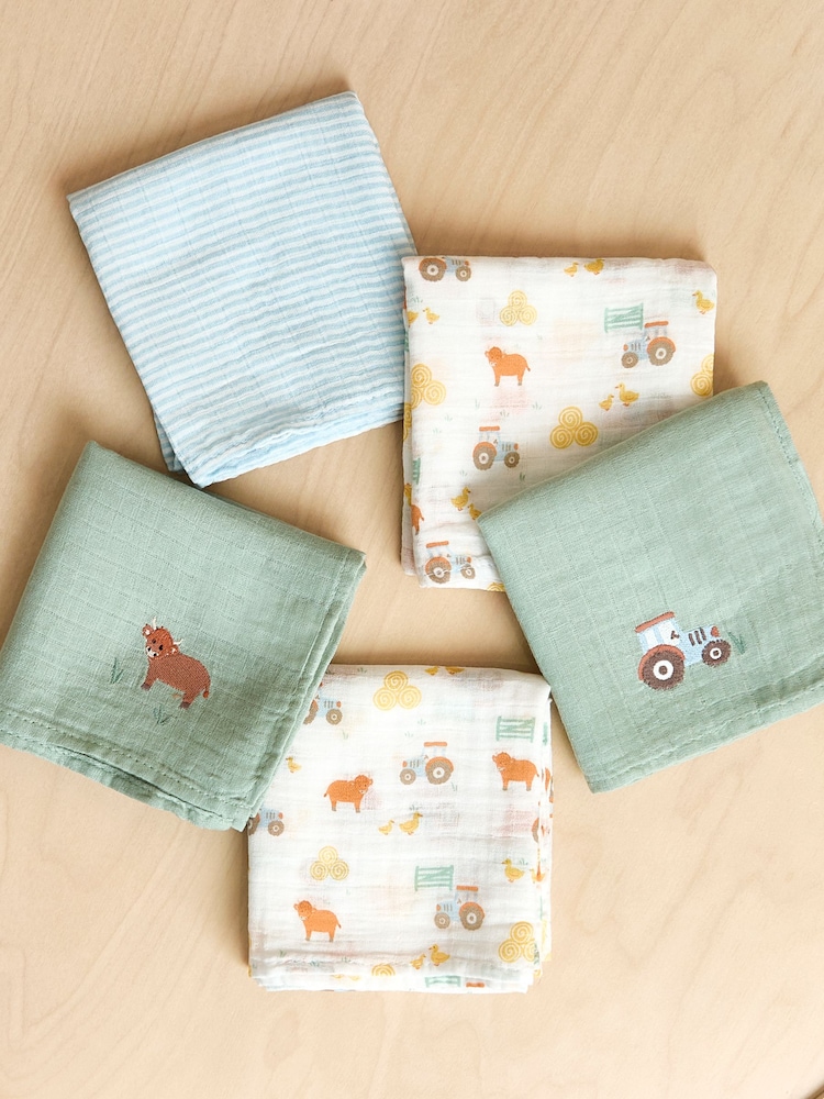 JoJo Maman Bébé 5-Pack Embroidered Muslins - Image 1 of 5