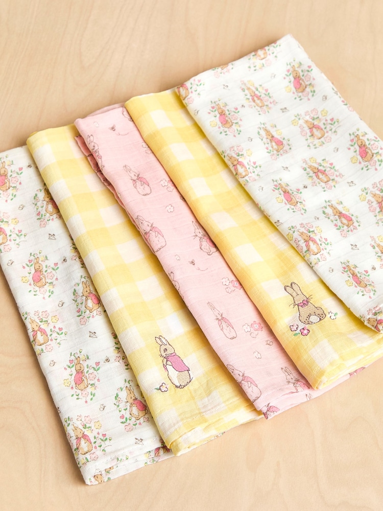 JoJo Maman Bébé 5-Pack Flopsy Bunny Embroidered Muslins - Image 1 of 5