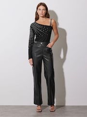 Star by Julien MacDonald Black Eyelet Detail Cold Shoulder Top - Image 3 of 6