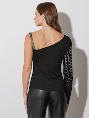 Star by Julien MacDonald Black Eyelet Detail Cold Shoulder Top - Image 4 of 6