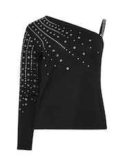 Star by Julien MacDonald Black Eyelet Detail Cold Shoulder Top - Image 6 of 6
