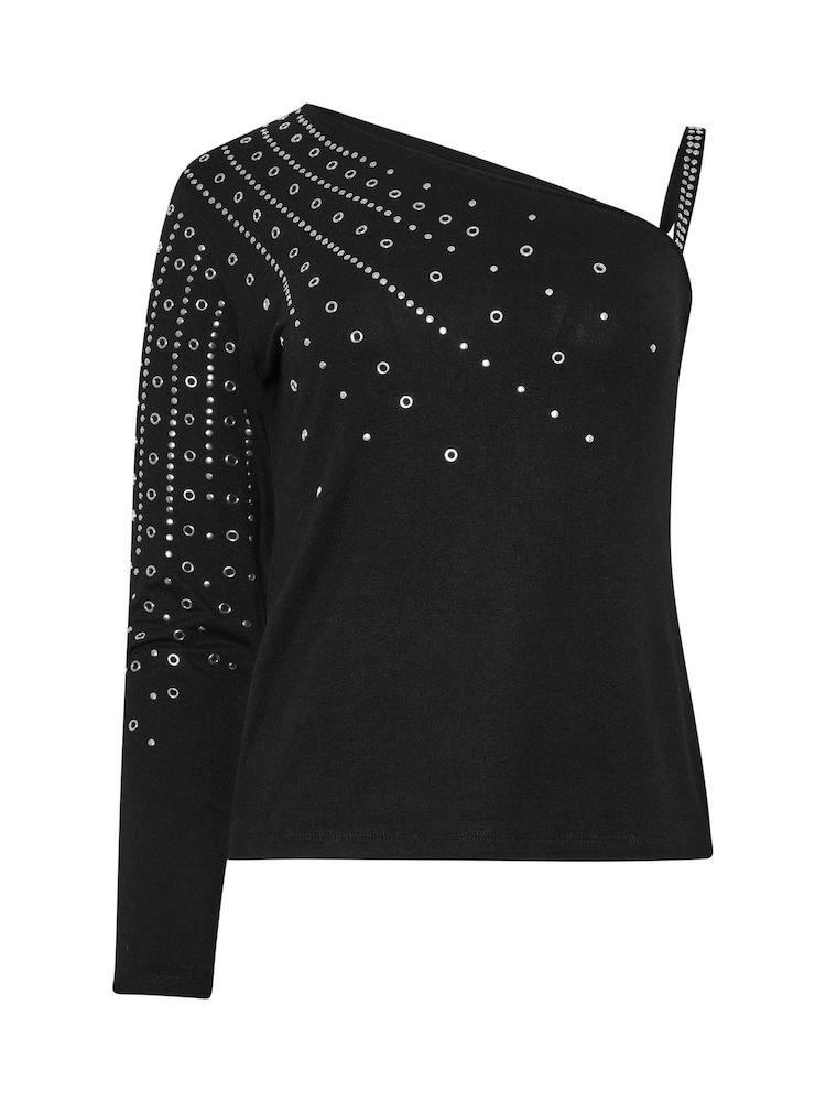 Star by Julien MacDonald Black Eyelet Detail Cold Shoulder Top - Image 6 of 6