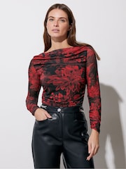 Star by Julien MacDonald Red Paisley Mesh Top - Image 4 of 6