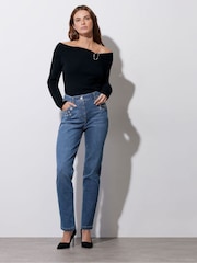 Star by Julien MacDonald Blue Eyelet Trim Boyfriend Jeans - Image 1 of 6