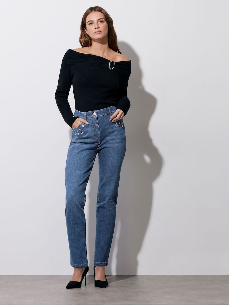 Star by Julien MacDonald Blue Eyelet Trim Boyfriend Jeans - Image 1 of 6