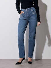 Star by Julien MacDonald Blue Eyelet Trim Boyfriend Jeans - Image 3 of 6