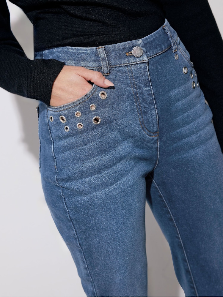 Star by Julien MacDonald Blue Eyelet Trim Boyfriend Jeans - Image 4 of 6