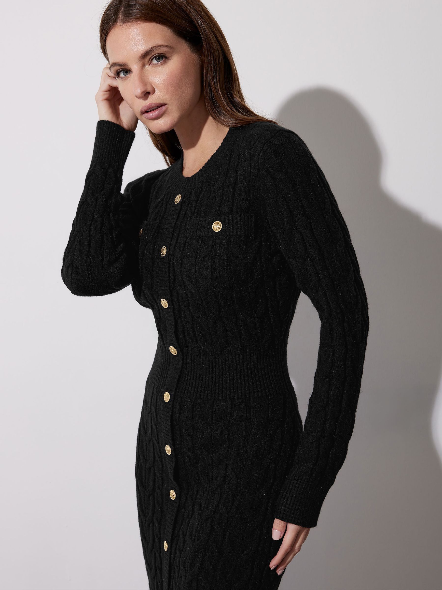 Buy Star by Julien MacDonald Black Cable Button Knitted Dress from