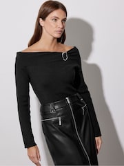 Star by Julien MacDonald Black Bardot Metal Trim Jumper - Image 3 of 6