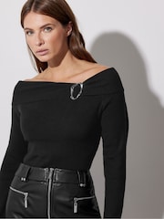 Star by Julien MacDonald Black Bardot Metal Trim Jumper - Image 5 of 6