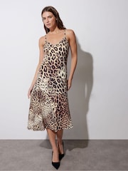 Star by Julien MacDonald Brown 2-in-1 Leopard Print Midi Dress - Image 1 of 6