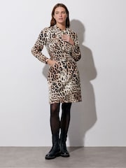 Star by Julien MacDonald Beige Brown Denim Leopard Print Dress - Image 1 of 5