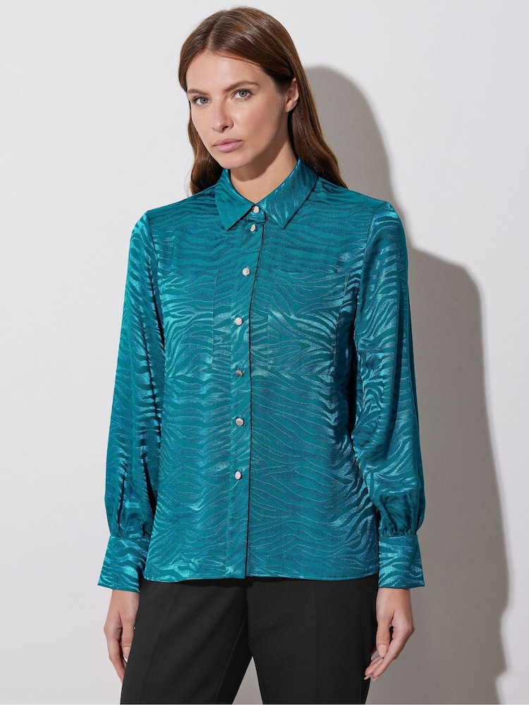 Star by Julien MacDonald Blue Animal Satin Jacquard Shirt - Image 2 of 6
