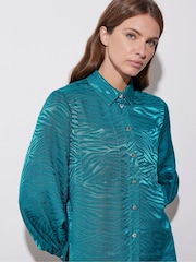 Star by Julien MacDonald Blue Animal Satin Jacquard Shirt - Image 4 of 6