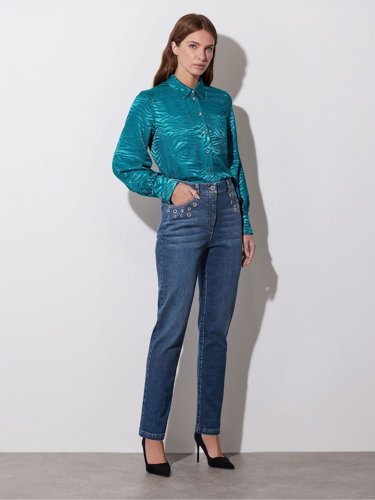 Star by Julien MacDonald Blue Animal Satin Jacquard Shirt - Image 5 of 6
