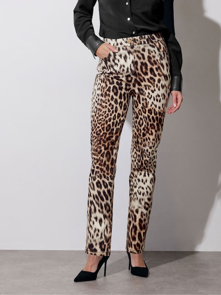 Star by Julien MacDonald Beige Brown Denim Leopard Straight Leg Jeans - Image 2 of 6