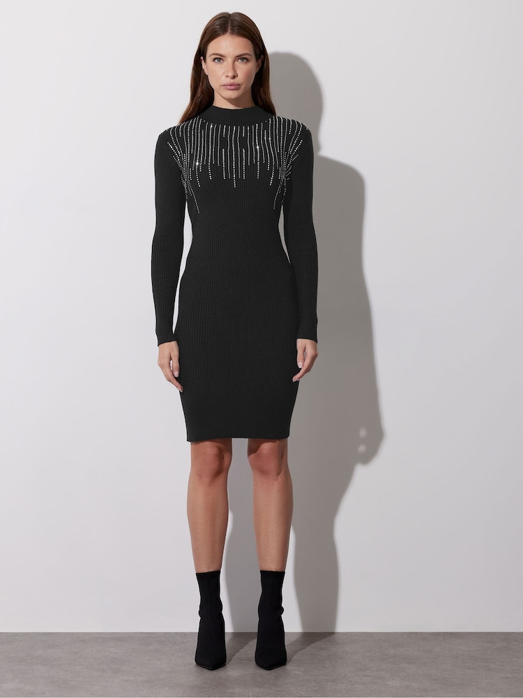 Star by Julien MacDonald Black Diamante Detail Dress - Image 1 of 6