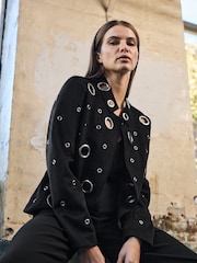Star by Julien MacDonald Black Eyelet Detail Waterfall Jacket - Image 1 of 6