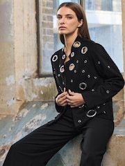 Star by Julien MacDonald Black Eyelet Detail Waterfall Jacket - Image 5 of 6