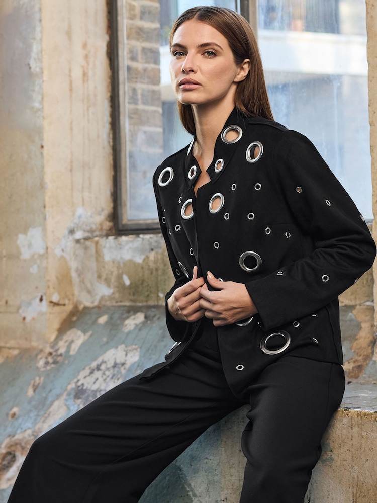 Star by Julien MacDonald Black Eyelet Detail Waterfall Jacket - Image 5 of 6