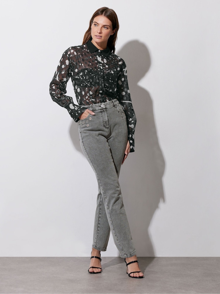Star by Julien MacDonald Grey Eyelet Trim Boyfriend Jeans - Image 1 of 6