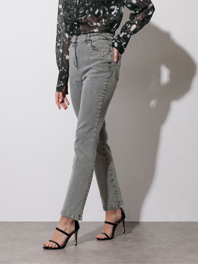 Star by Julien MacDonald Grey Eyelet Trim Boyfriend Jeans - Image 3 of 6