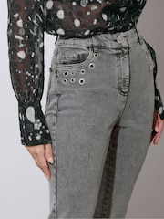 Star by Julien MacDonald Grey Eyelet Trim Boyfriend Jeans - Image 4 of 6