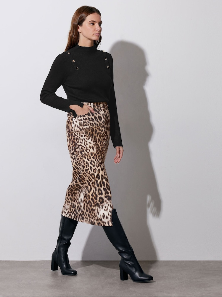 Star by Julien MacDonald Natural Animal Denim Midi Skirt - Image 1 of 6